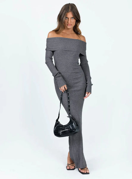 Princess Polly Phylis Off Shoulder Maxi Dress in Slate