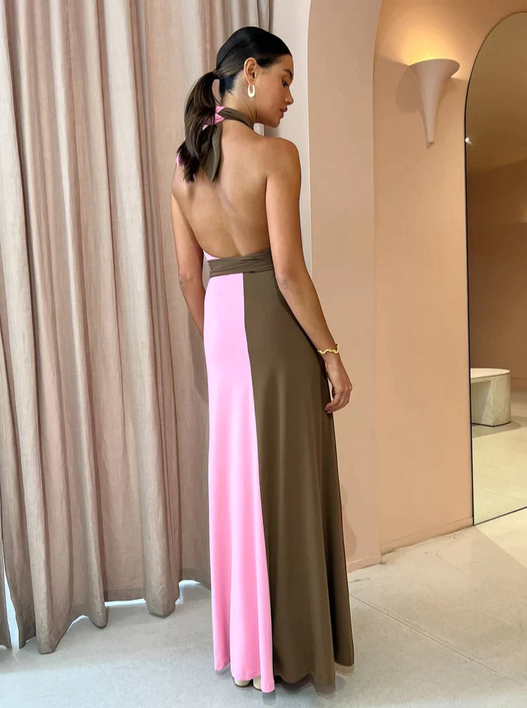 BUY Hansen And Gretel Tempest Halter Wrap Dress In Carob/Pink WMIYHire BUY Hansen And Gretel Tempest Halter Wrap Dress In Carob/Pink WMIYHire