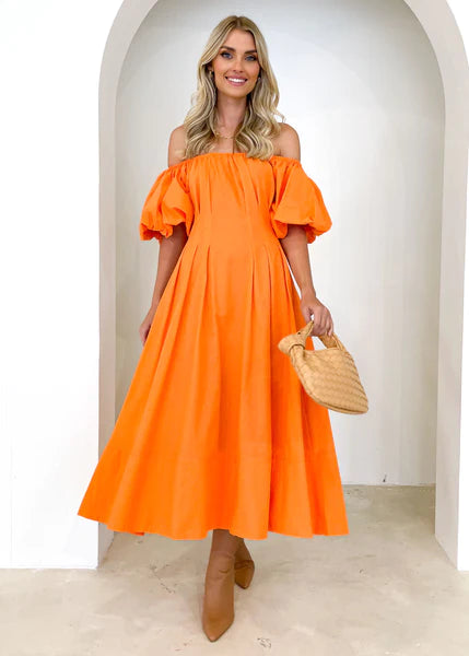 Orange off the shoulder hotsell maxi dress