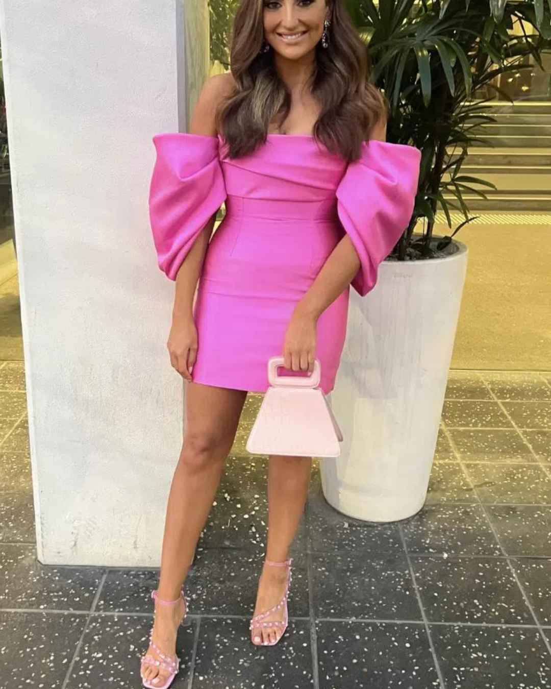 pink preppy dress Hot Pink A-line V-neck Long Prom Dress, Tulle Preppy Graduation Dress   MyGirlProm.com
