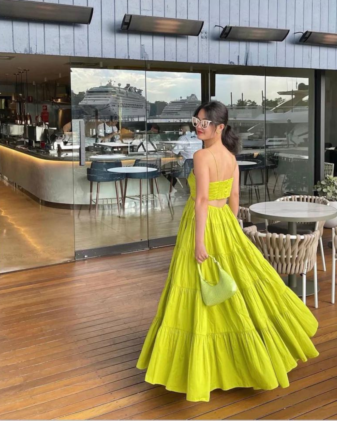 Aje Satare Maxi Dress in Chartreuse Green WMIYHire Aje Satare Maxi Dress in Chartreuse Green WMIYHire