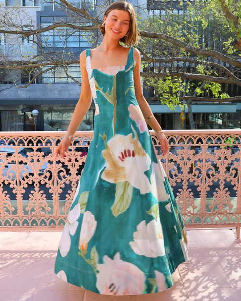 By Nicola Into The Woods Maxi Dress in Pine Green Floral