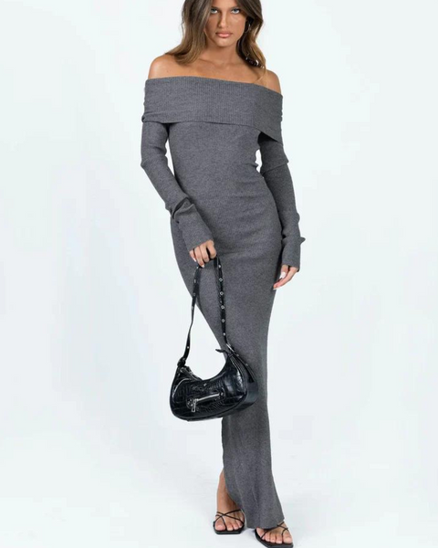 Princess Polly Phylis Off Shoulder Maxi Dress in Slate