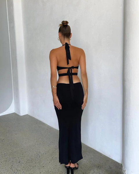 Outcast Suede Maxi Dress in Black