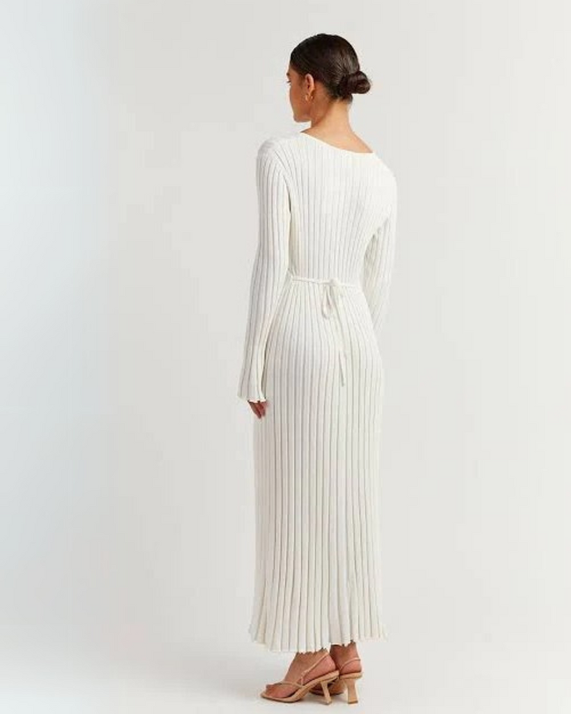 reign white sleeve knit midi dress Reign White Sleeved Knit Midi Dress