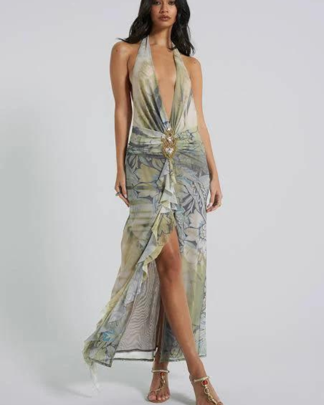 cindy plunge maxi dress Jaded London Cindy Plunge Maxi Dress In Green – WMIYHire