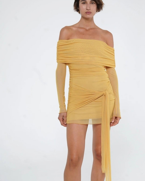 Benni Yasmin Off-Shoulder Mini Dress Mustard