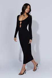BUY Meshki Alma Long Sleeve Knit Midi Dress in Black