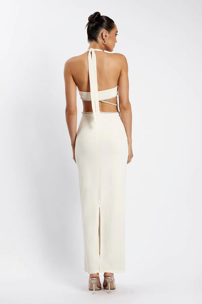 Meshki Nicha Diamonte Cut Out Dress in Bone