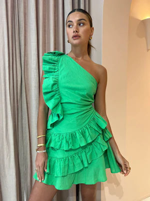 By Nicola Adrift Frill Mini Dress in Green