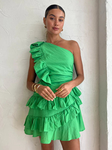 By Nicola Adrift Frill Mini Dress in Green