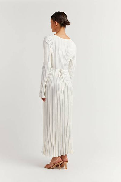 Dissh Reign Sleeved Knit Midi Dress White